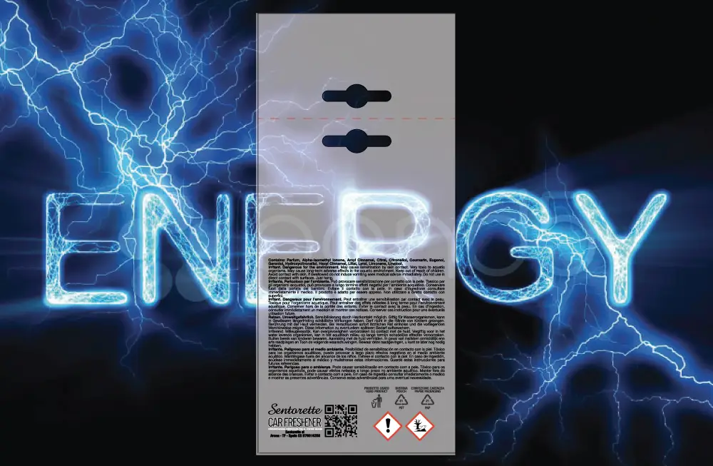 Személyre szabott autóillatosító csomagolási sablon, illat:﻿Energia