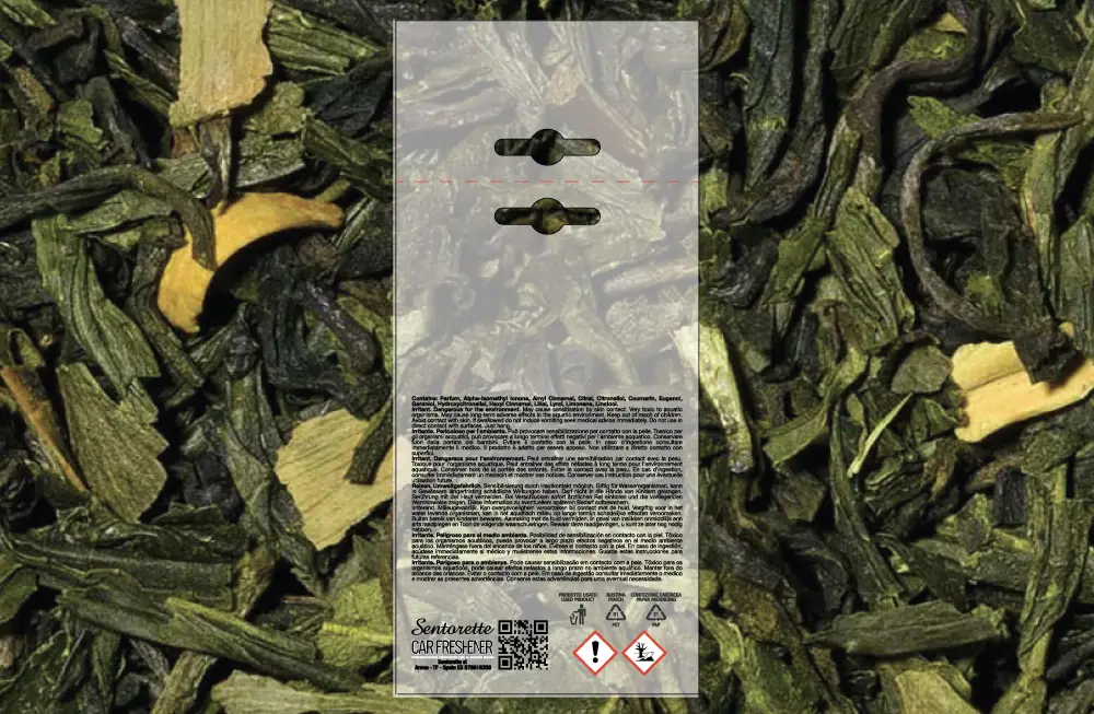 Személyre szabott autóillatosító csomagolási sablon, illat:﻿Zöld tea wellness